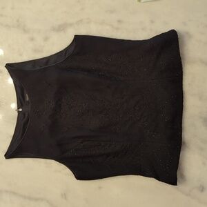 Carmen Marc Valvo Black Lace Beaded Sleeveless Top Size 8